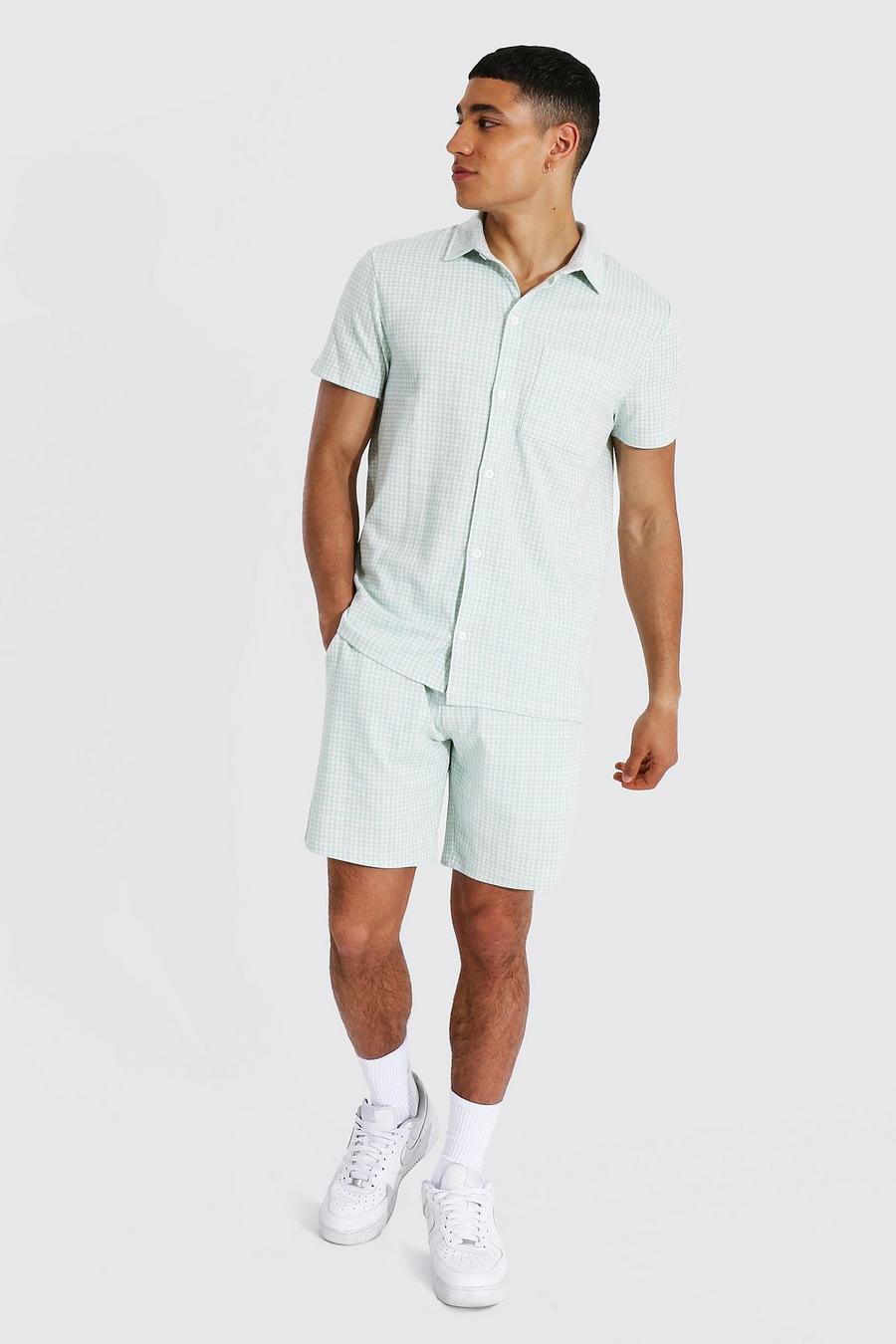 Mint Short Sleeve Check Jacquard Shirt And Shorts image number 1