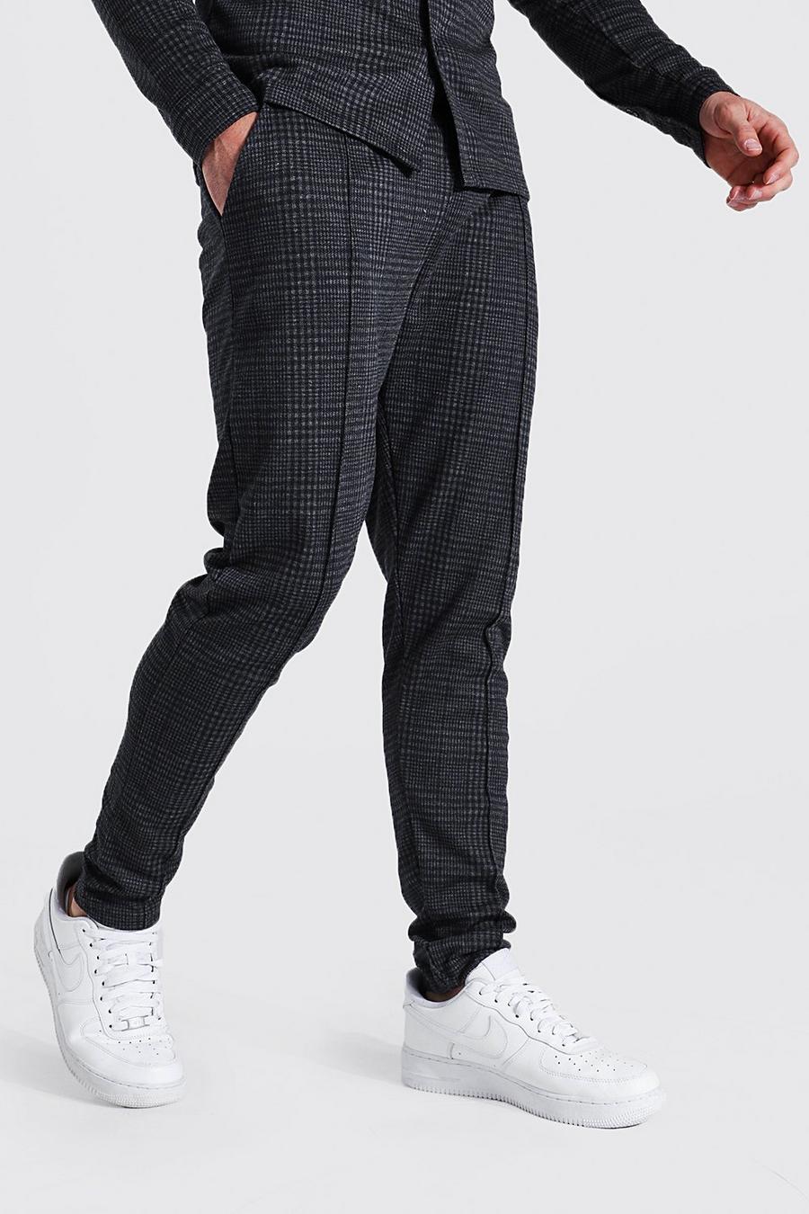 Charcoal Skinny Check Jacquard Trousers With Pintuck image number 1