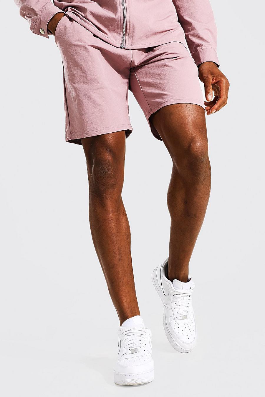 Mauve Mellanlånga shorts med elastiskt midjeband image number 1