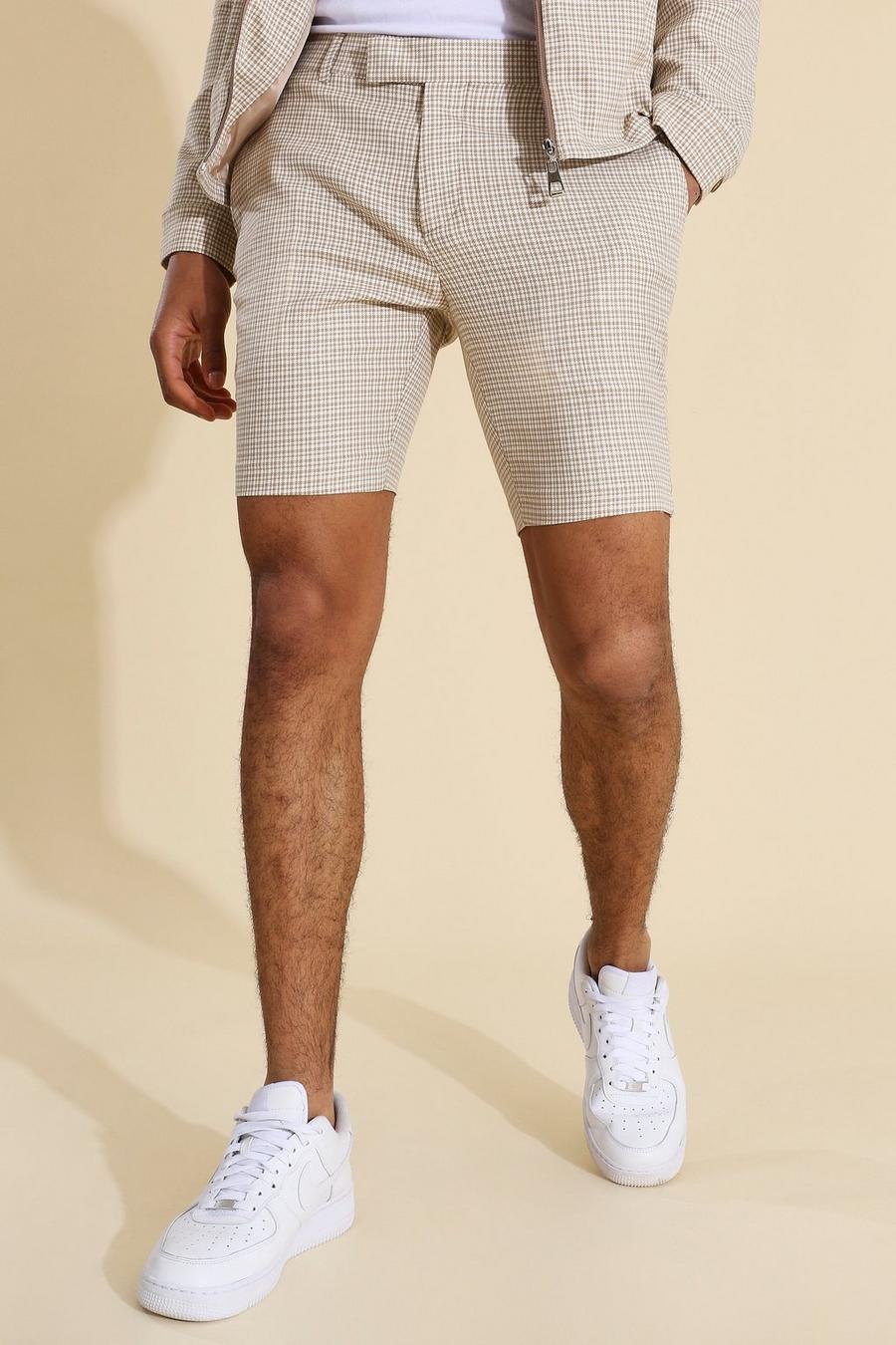 Pantalones cortos elegantes a cuadros con cintura fija, Marrón topo image number 1
