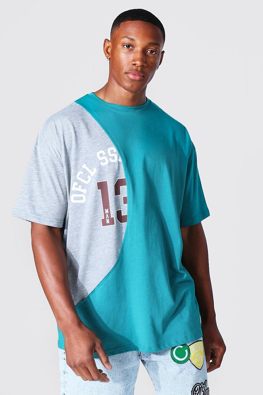 Camiseta oversize Ofcl con colores divididos de equipo universitario, Green image number 1