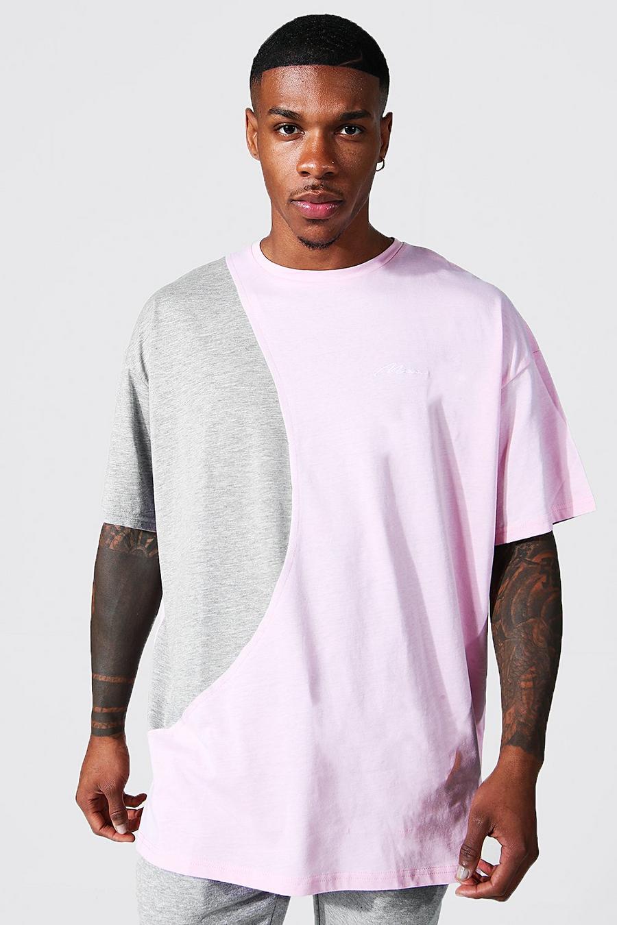 Light pink Oversized Gesplitst Man Signature T-Shirt image number 1
