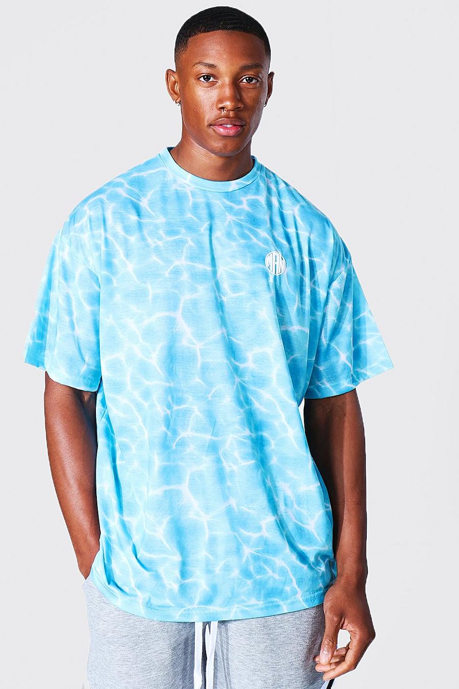 Blue Oversized Man Puff Print Water T-shirt image number 1