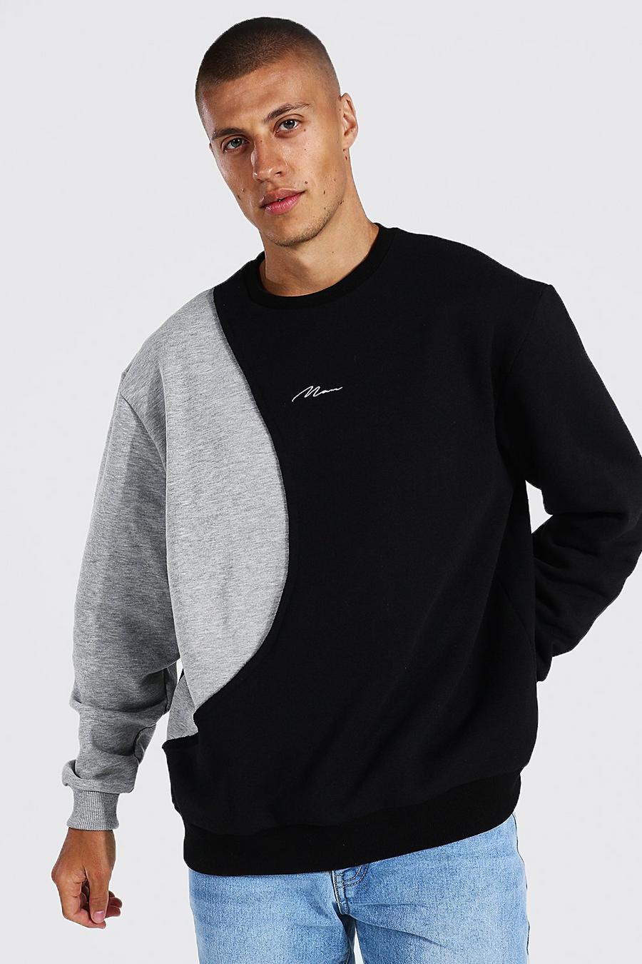 Black Oversized Man Signature Spliced Sweatshirt image number 1