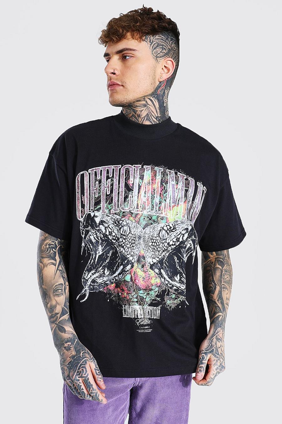 Black Oversized Man Foil Extended Neck T-shirt image number 1
