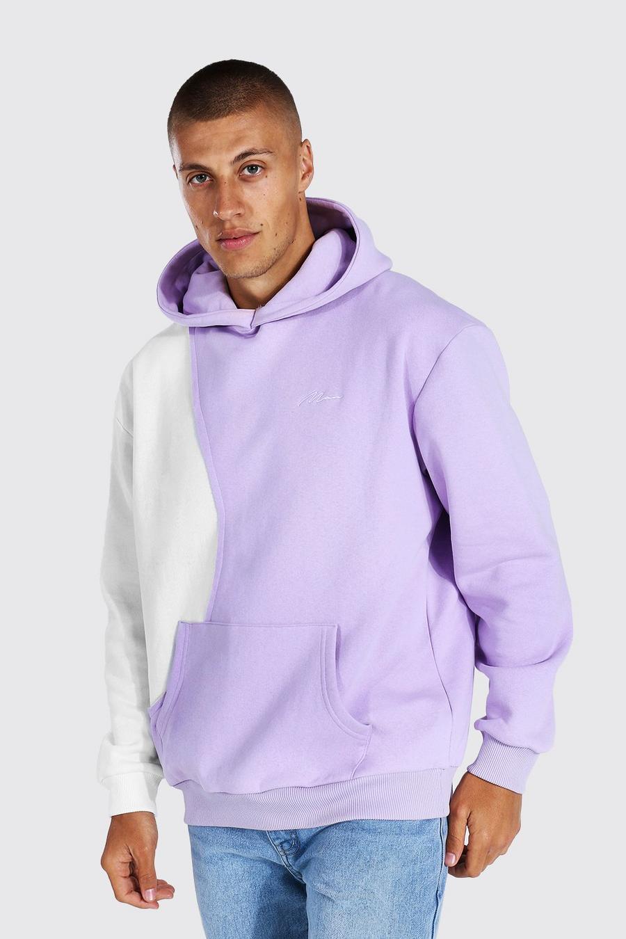 Lilac Oversized Man Signature Spliced Hoodie image number 1
