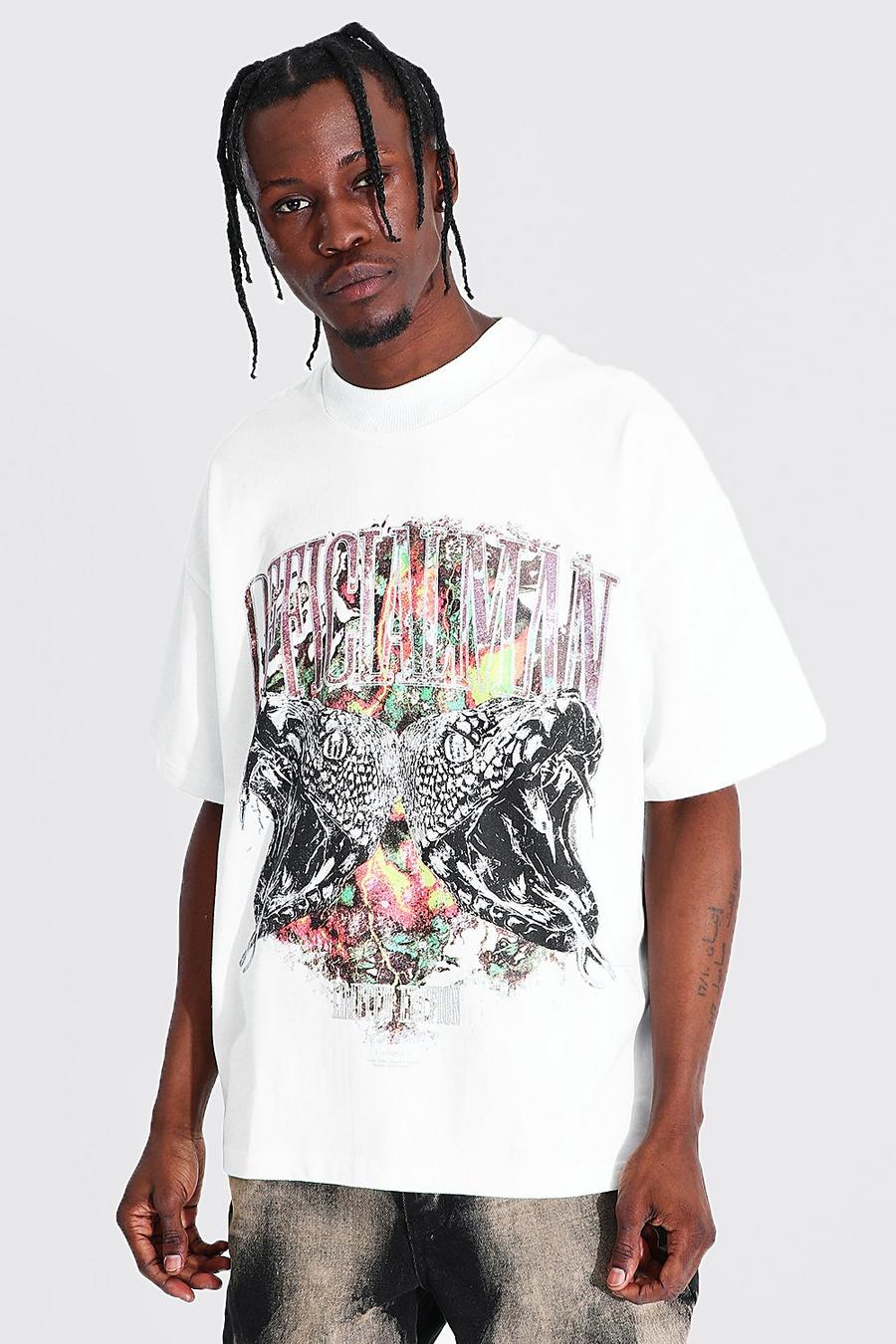 Oversize Man T-Shirt mit Folien-Print, Ecru image number 1