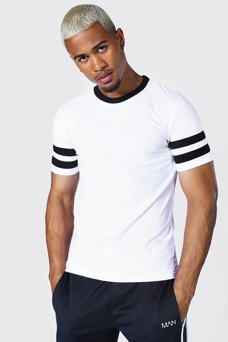 White Muscle Fit Contrast Panel T-shirt image number 1