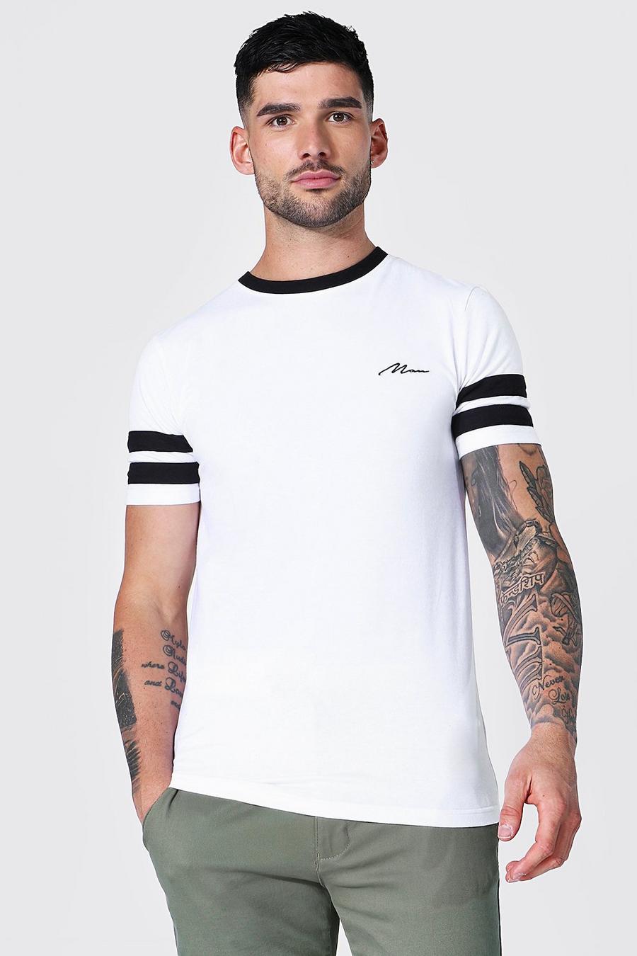 T-shirt moulant à empiècement signature Man, Blanc image number 1