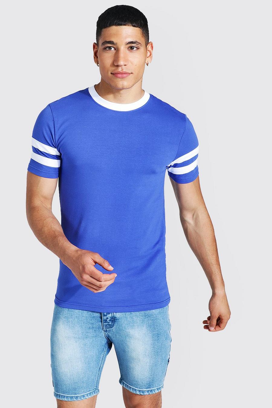 T-shirt moulant à empiècement contrasté, Cobalt image number 1