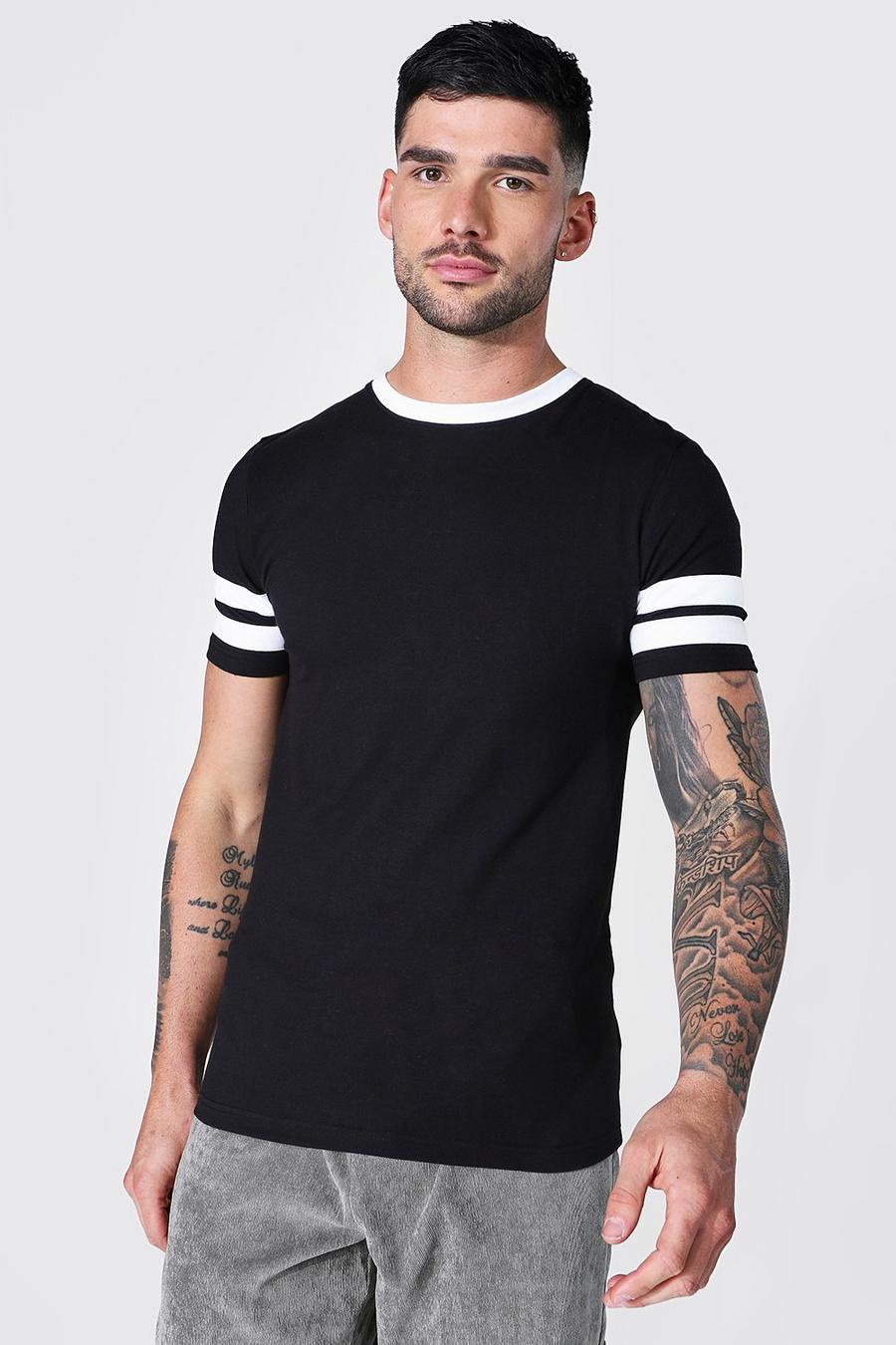 Black Muscle Fit Contrast Panel T-shirt image number 1