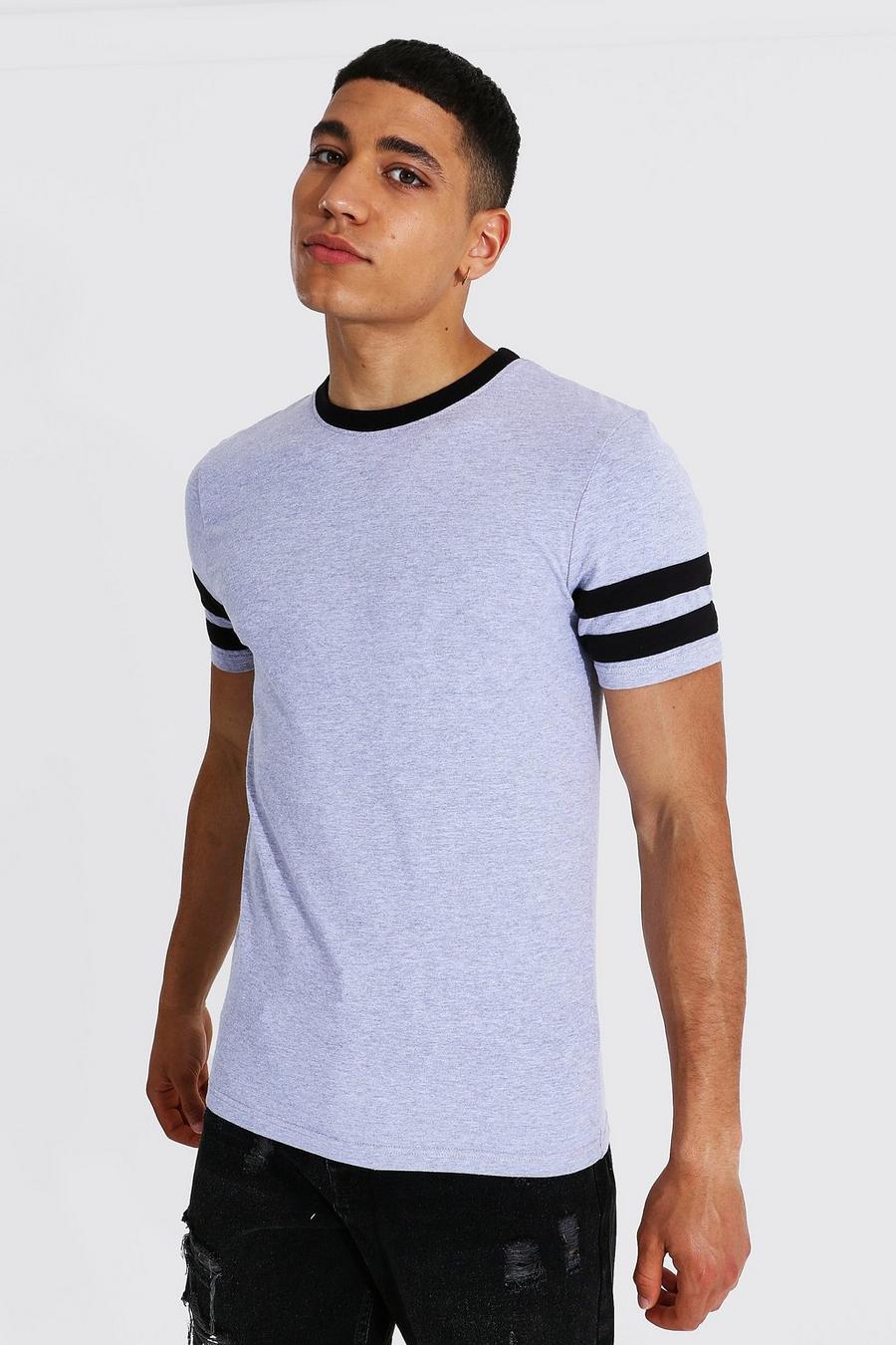 Grey marl Muscle Fit T-Shirt Met Contrasterend Paneel image number 1