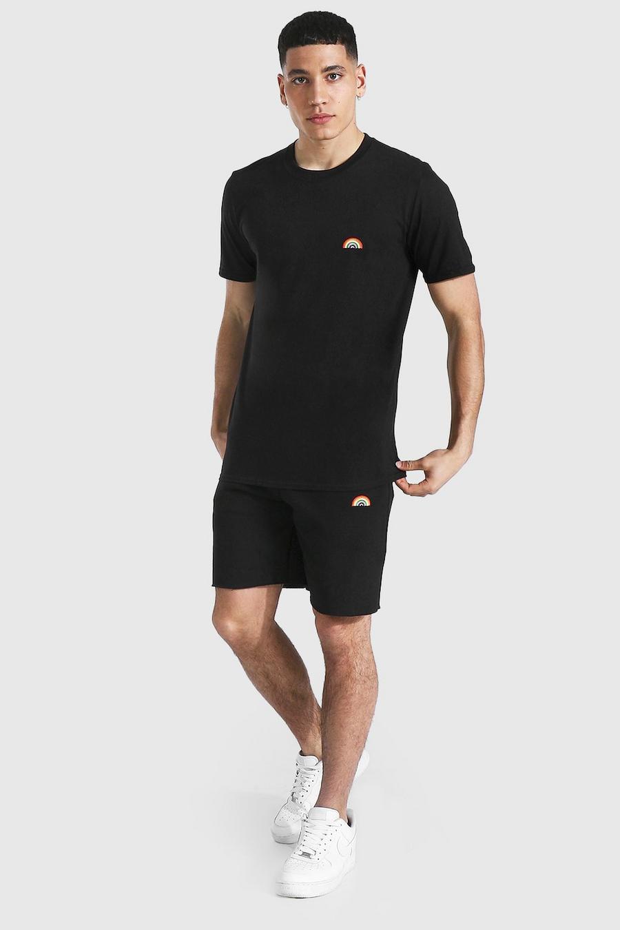 Black Geborduurd Regenboog T-Shirt En Shorts Set image number 1