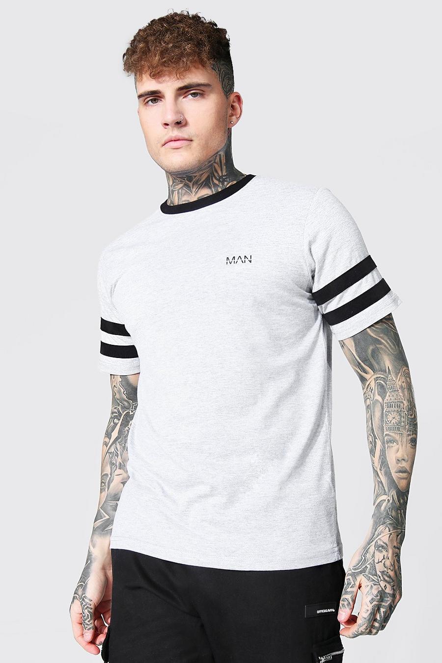 Grey marl Original Man T-Shirt Met Contrasterend Paneel image number 1