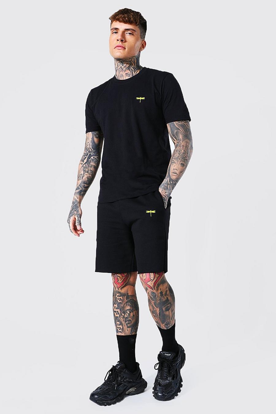 Black T-shirt och shorts med brodyr image number 1