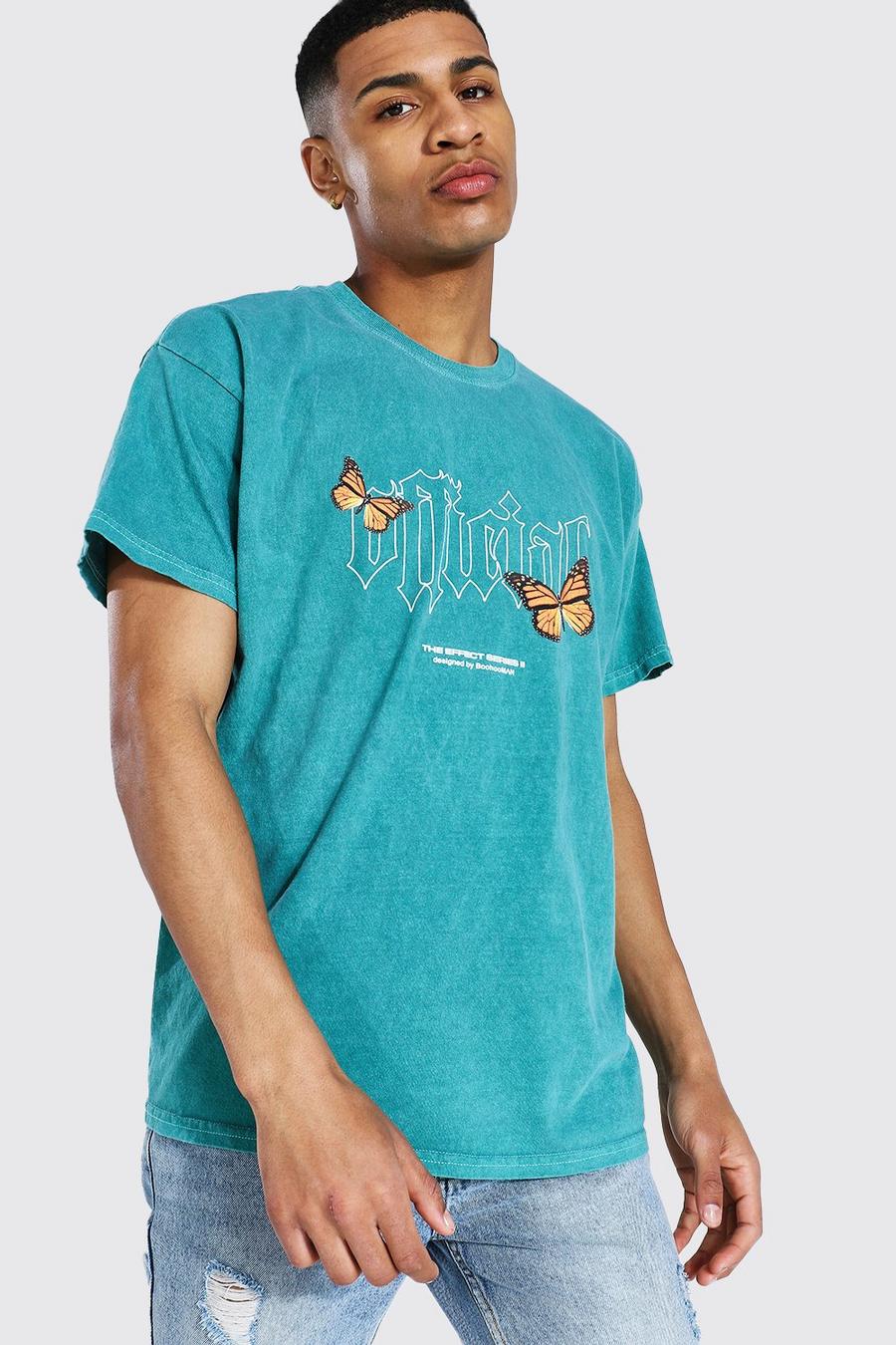 Oversize Official Schmetterling überfärbtes T-Shirt, Green image number 1