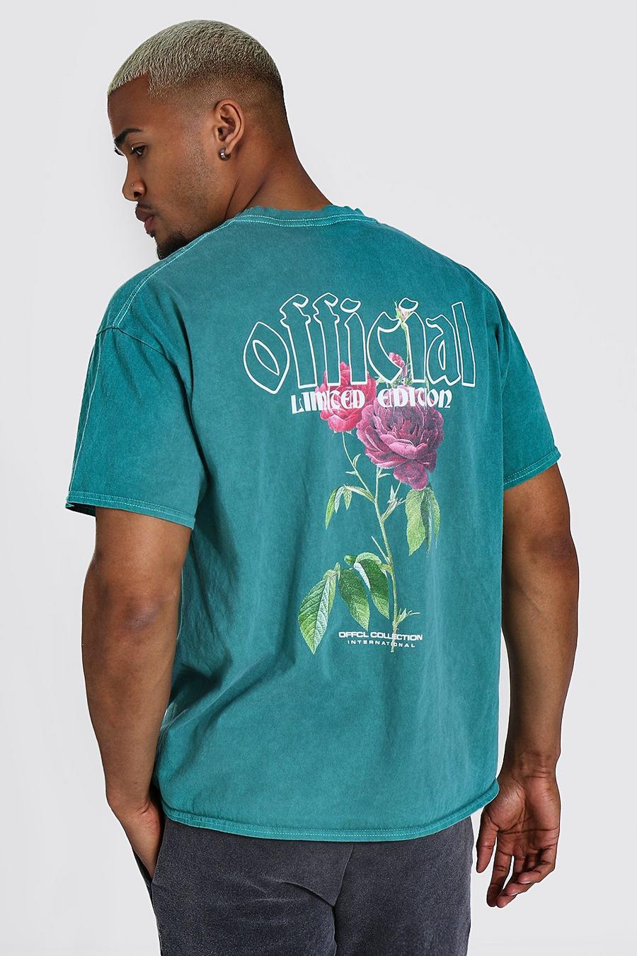 Green Official Oversize t-shirt med blommor image number 1