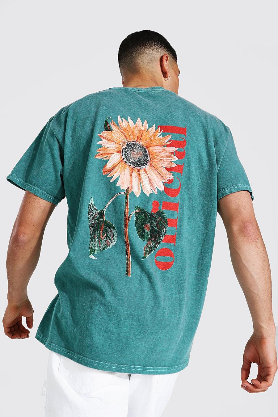 Green Oversized Official Floral Overdyed T-shirt image number 1