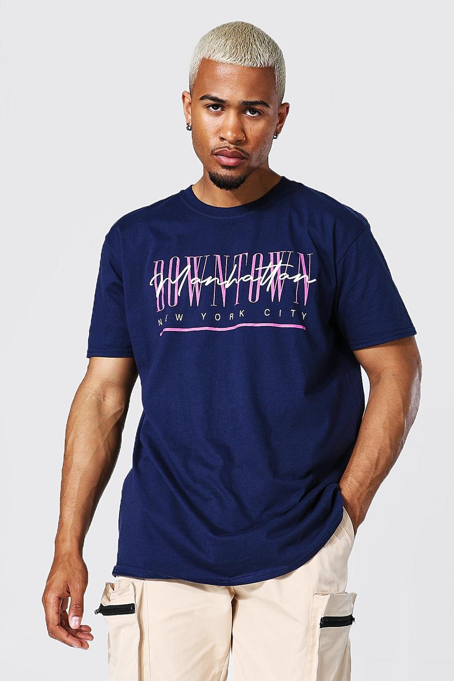 Navy Oversized Downtown Graphic T-shirt image number 1
