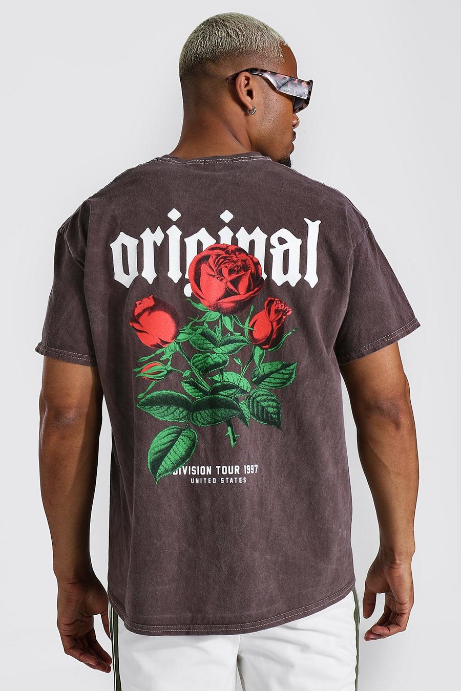 T-shirt oversize surteint à fleurs Official, Chocolate brown image number 1
