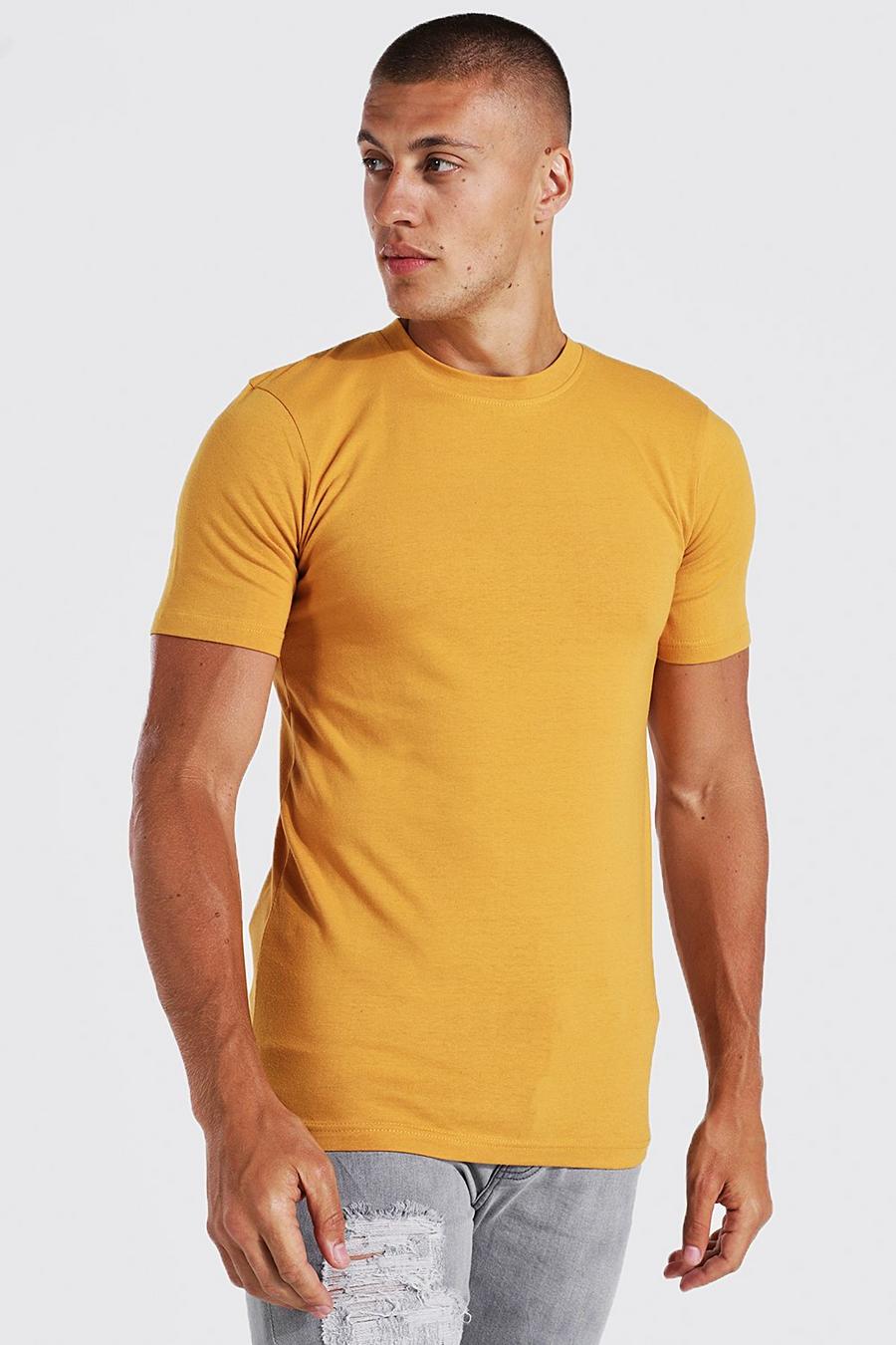 Camiseta con cuello de caja ajustada al músculo, Mustard image number 1