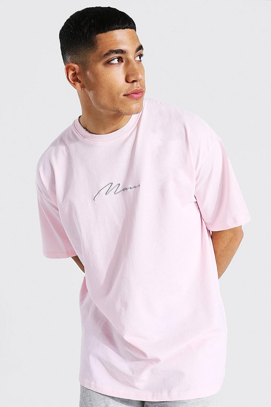 Light pink Man Signature Oversized Crew Neck T-shirt image number 1