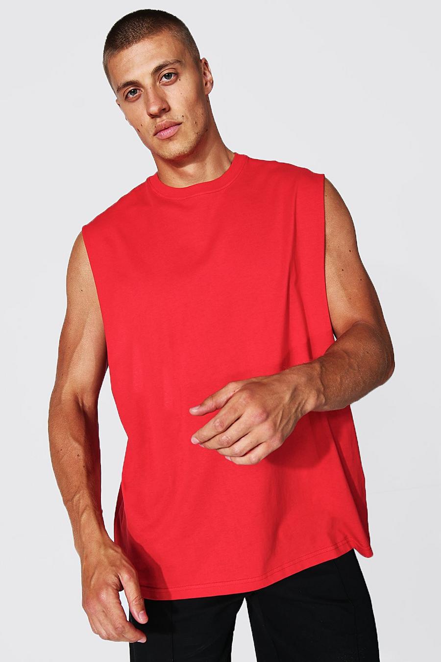 Red Oversized Drop Armhole Tank image number 1