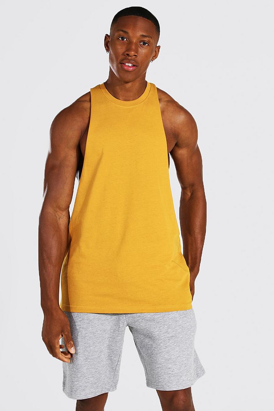 T-shirt sans manches à émmanchures longues et dos nageur, Mustard image number 1