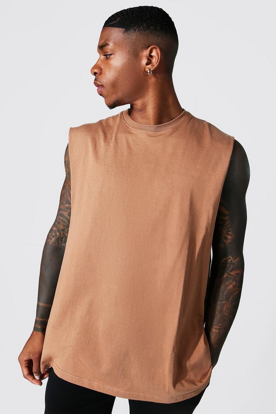 Camiseta oversize sin mangas con sisa ancha, Brown image number 1