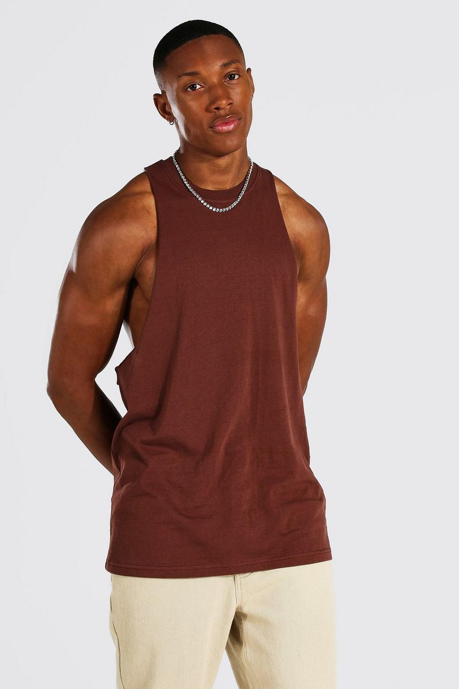 T-shirt sans manches à dos nageur et emmanchures larges, Chocolate image number 1