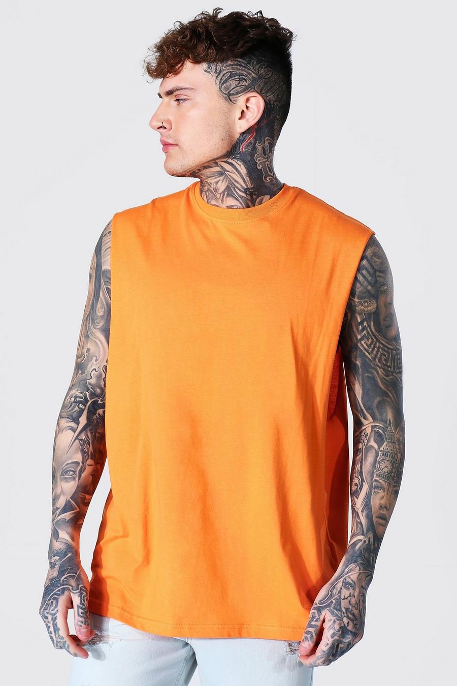 Camiseta oversize sin mangas con sisa ancha, Orange image number 1