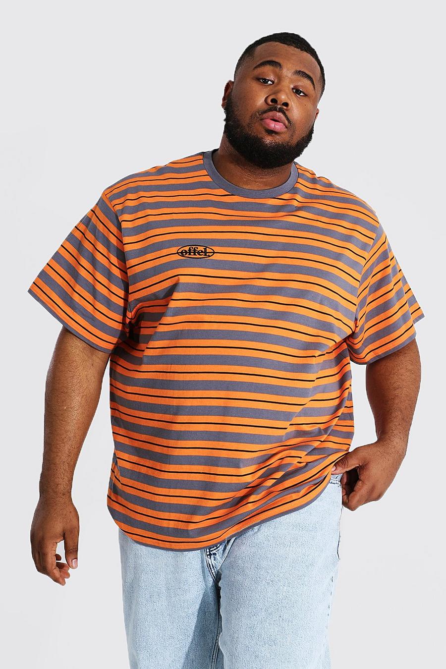 Charcoal Plus Size Baggy Gestreept Offcl T-Shirt image number 1