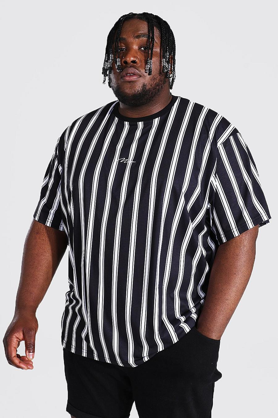 Black Plus Size Loose Fit Man Script Stripe T-shirt image number 1