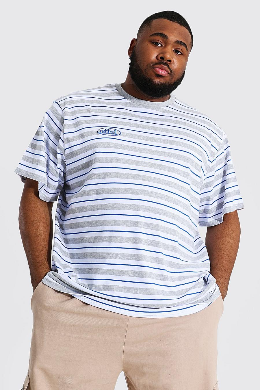 Grey Plus Size Loose Fit Offcl Stripe T-shirt image number 1