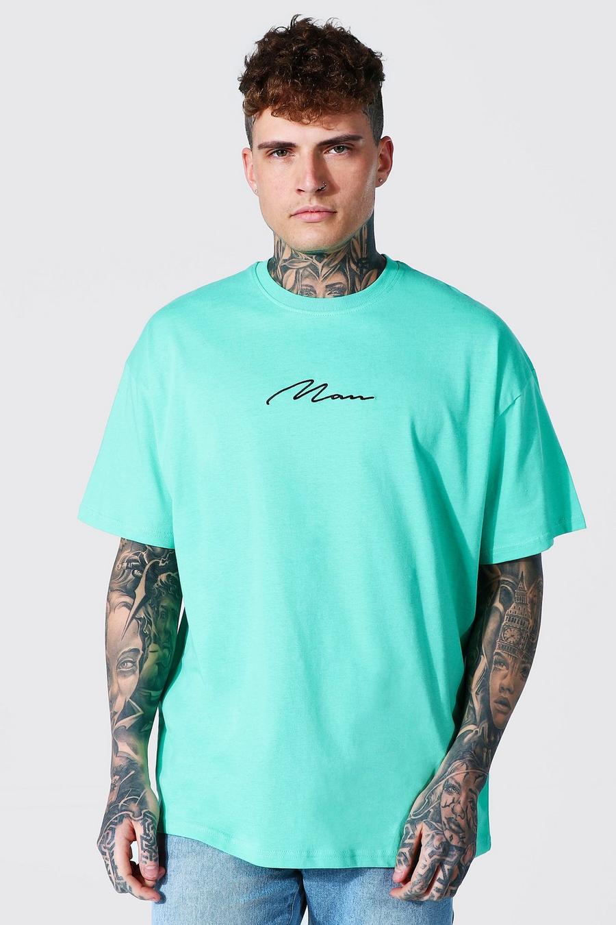 Oversize Man Signature besticktes T-Shirt, Jade image number 1