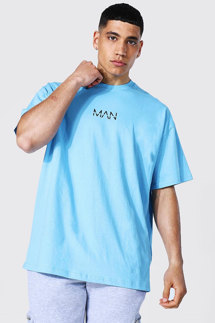 Blue Oversized Original Man Print T-shirt image number 1