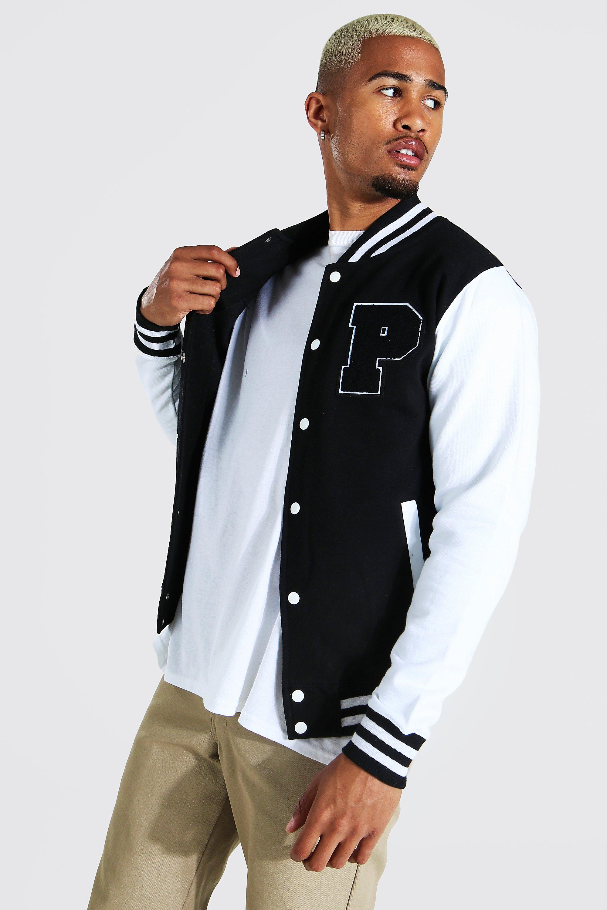 Men Letter & Floral Graphic Button Front Varsity Jacket