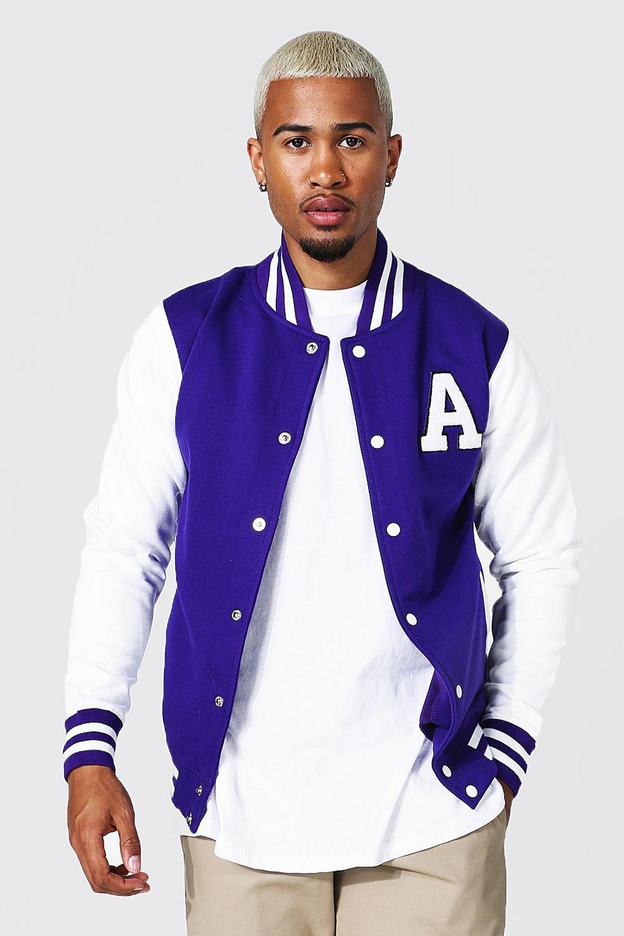 Purple Jersey Varsity A Badge Bomber With Sports Rib image number 1