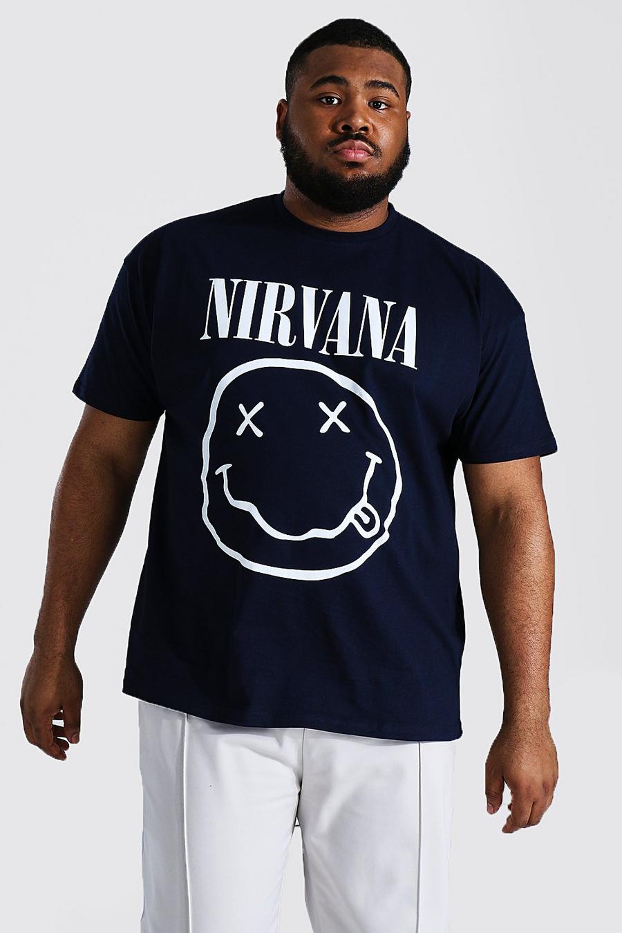 Navy Plus Size Gelicenseerd Versleten Nirvana T-Shirt image number 1