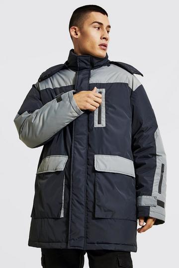 Colorblock Parka With Hood grey