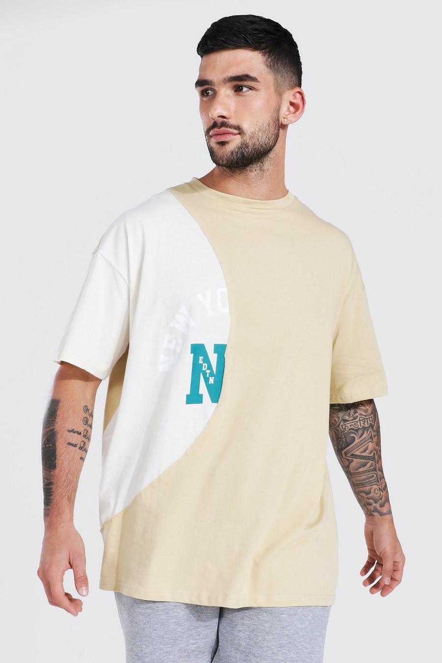 Taupe Oversized New York Spliced Varsity T-shirt image number 1
