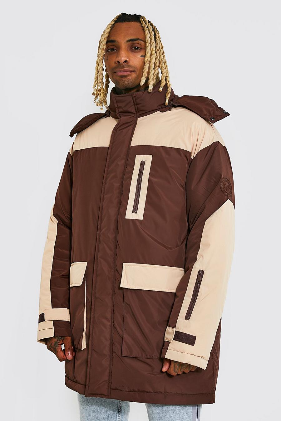 Chocolate Colourblock Parka with Hood image number 1