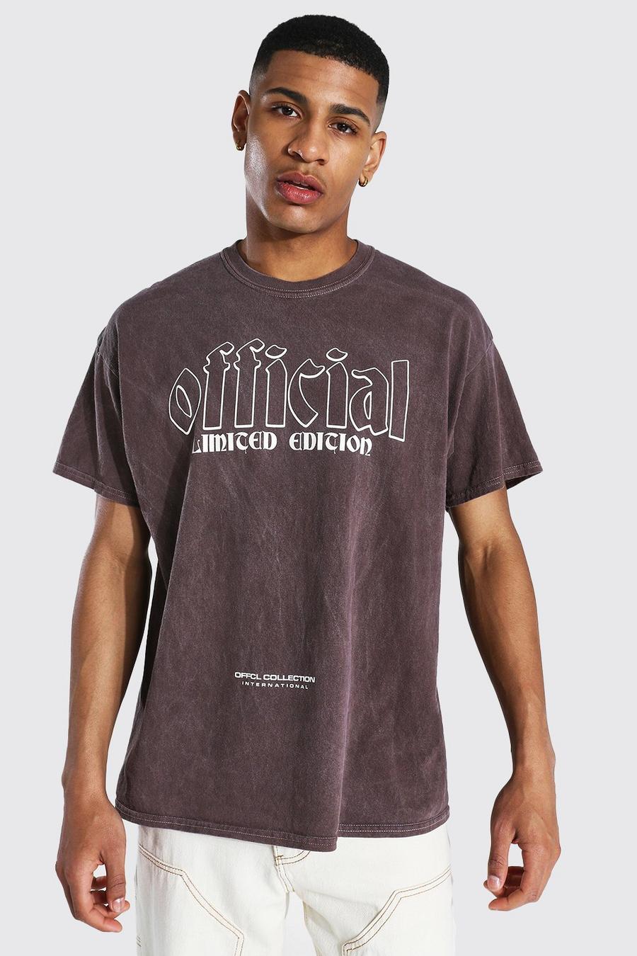 Camiseta sobreteñida oversize Official con estampado gráfico, Chocolate image number 1