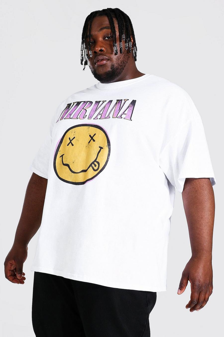 Plus Size T-Shirt mit Nirvana-Face Print, White image number 1