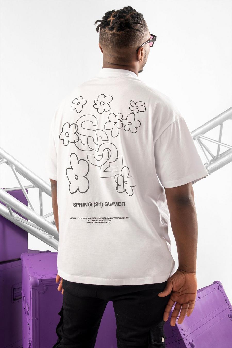 T-shirt oversize imprimé fleuri à l'arrière, Blanc image number 1