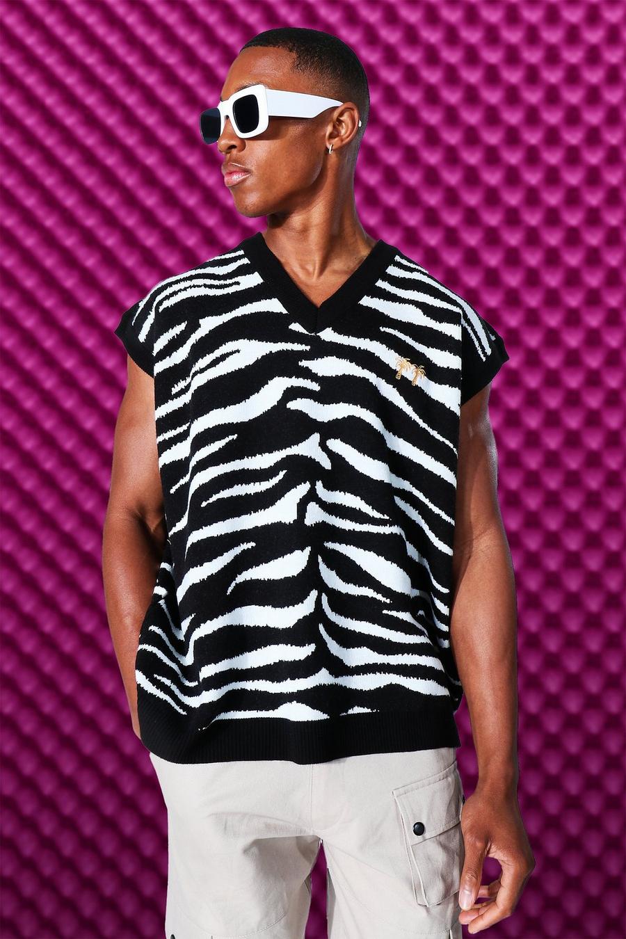Black Stickad tröja med zebramönster image number 1
