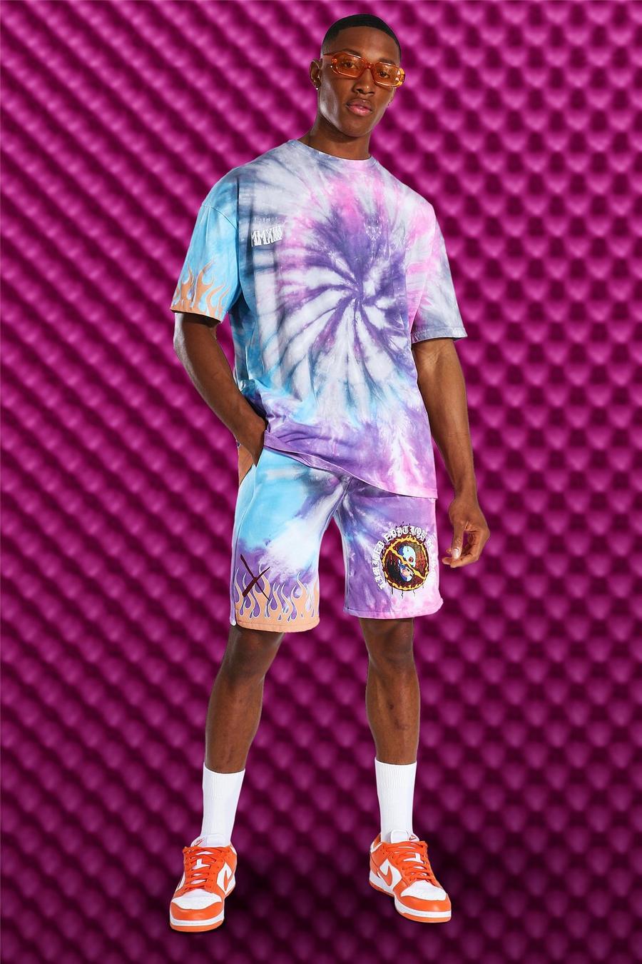 Purple Oversized Tie Dye T-shirt And Short Set image number 1