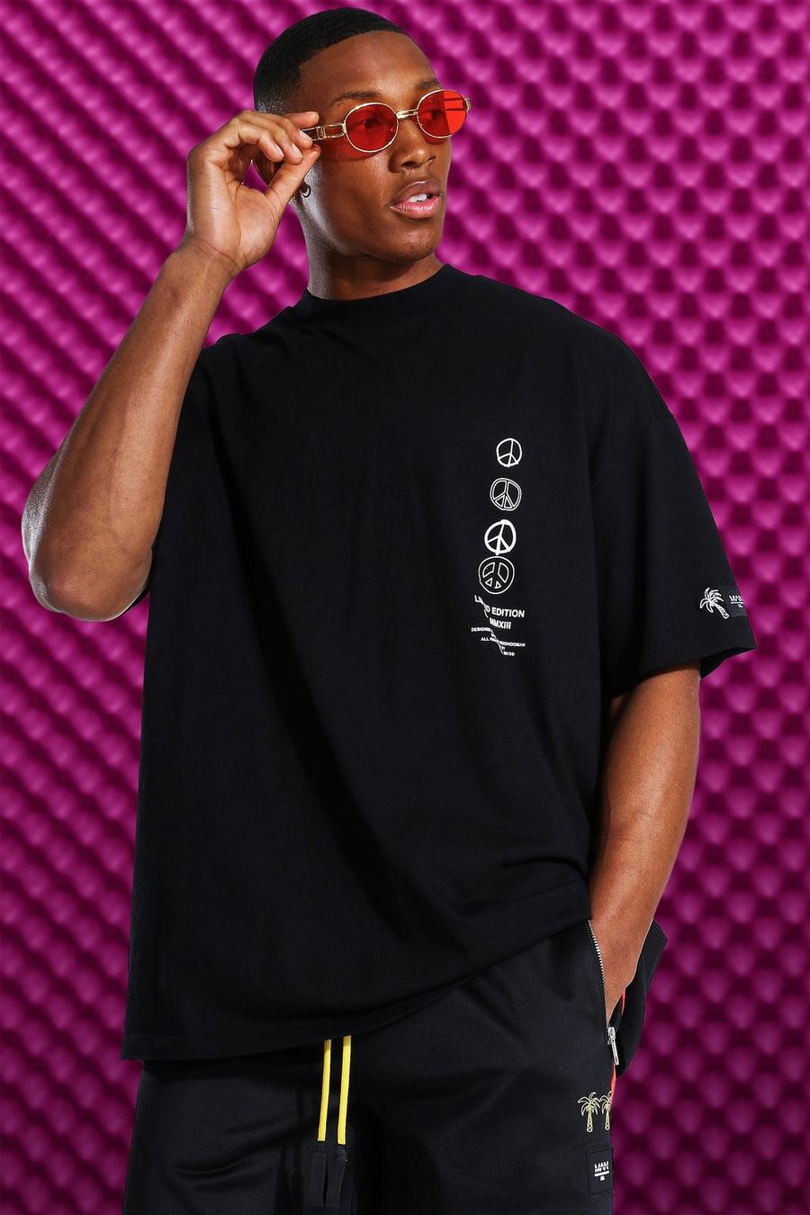 Black Oversized Cali Peace Back Graphic T-Shirt image number 1