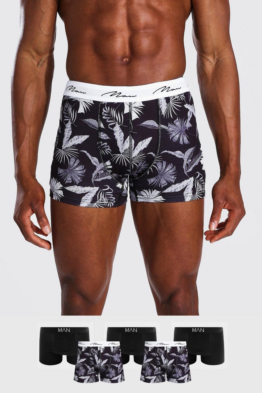 Black 5 Pack Man Signature Tropical Classic Trunks image number 1