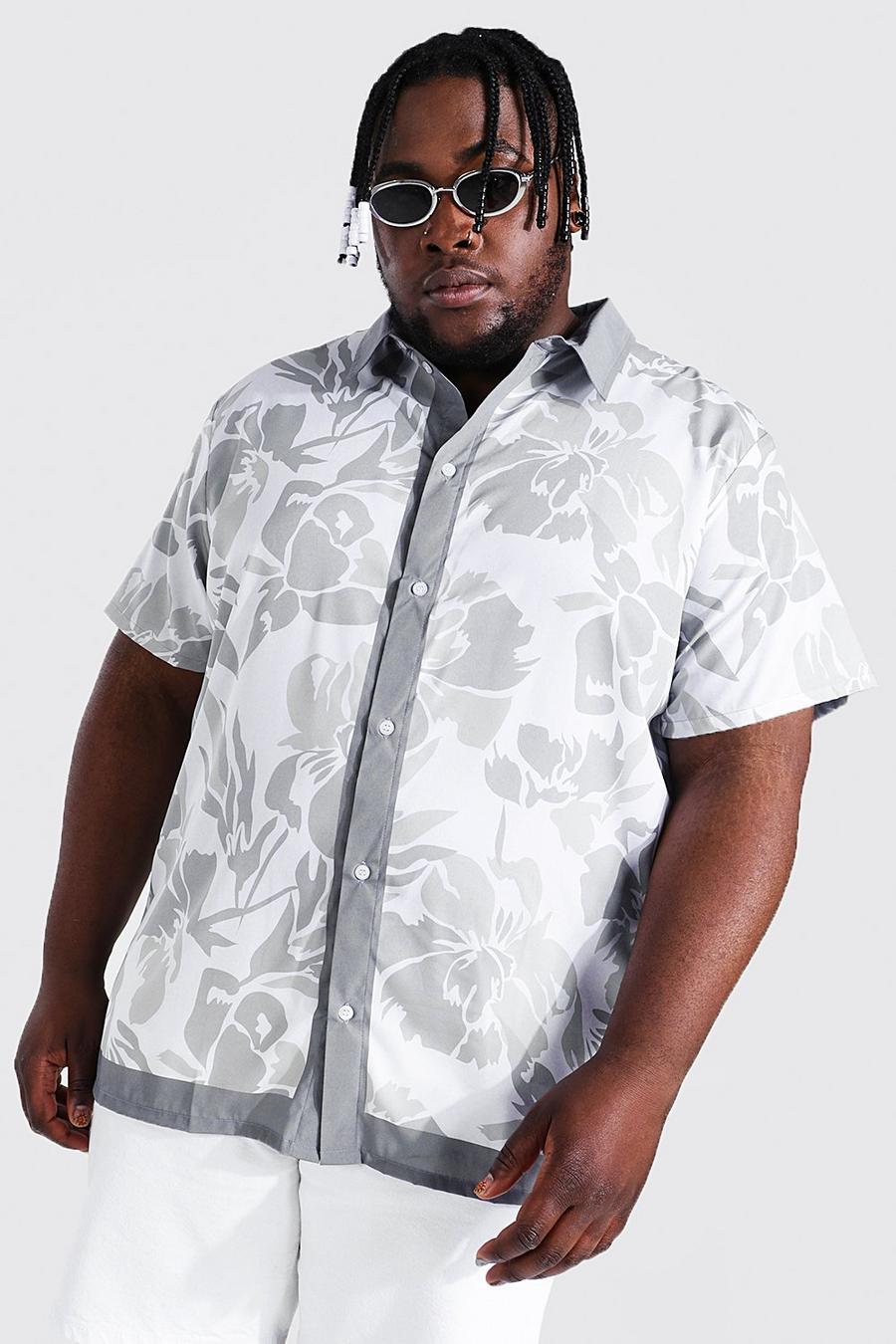 Grey Plus Size Short Sleeve Floral Border Shirt image number 1